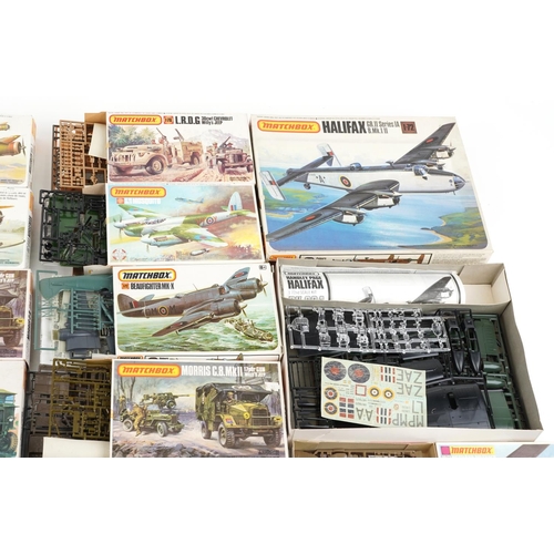 555 - A collection of Matchbox model kits including L.R.D.G. 30cwt Chevrolet Willy's Jeep, Beaufighter MK-... 