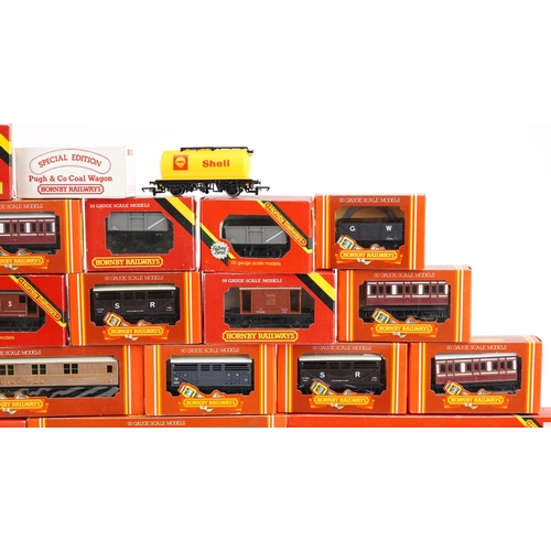 510 - A collection of Hornby OO gauge coach sets together with wagons including R.229, R.233, R.219 and R.... 