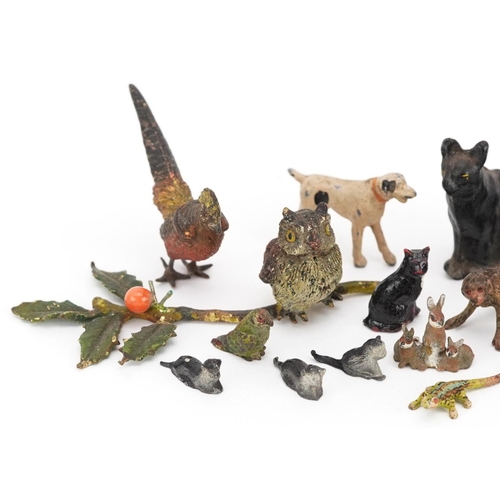 527 - A small collection of early 20th century miniature cold painted bronze and lead figures of various a... 