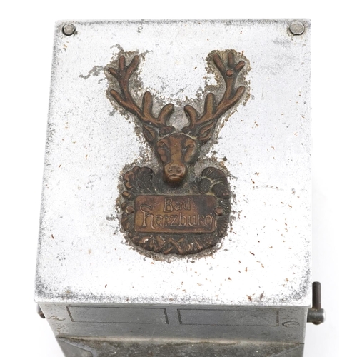 290 - A German Baier 1947 aluminium table cigarette lighter and box in the form of an army truck, 14cm in ... 