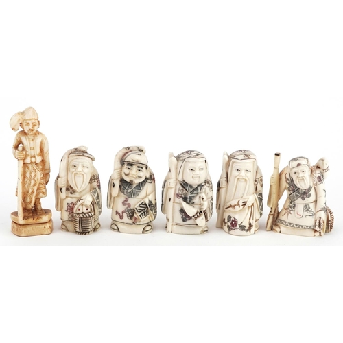 1207 - Five Chinese carved bone netsuke figures and one other, the largest 8cm high.