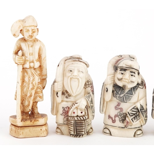 1207 - Five Chinese carved bone netsuke figures and one other, the largest 8cm high.