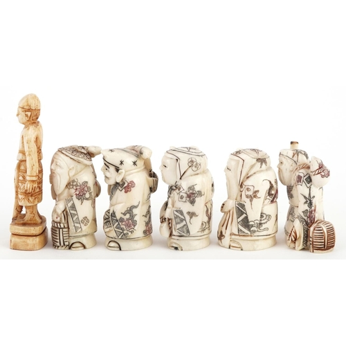 1207 - Five Chinese carved bone netsuke figures and one other, the largest 8cm high.