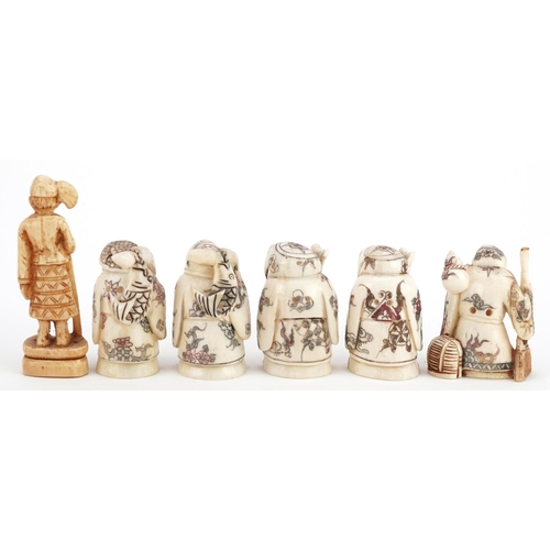 1207 - Five Chinese carved bone netsuke figures and one other, the largest 8cm high.