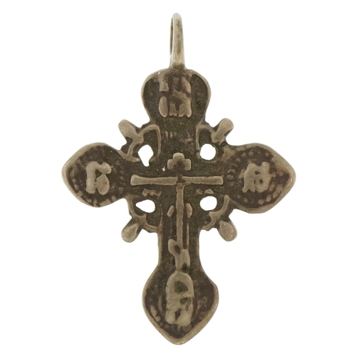 2496 - Antique unmarked silver Renaissance Revival cross pendant, 4.5cm high, 6.3g