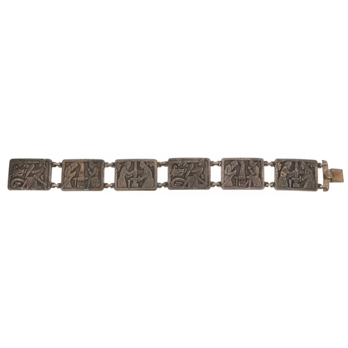 2330 - Nils Erik Elvik, Norwegian 830S silver panel bracelet, 18cm in length, 34.7g