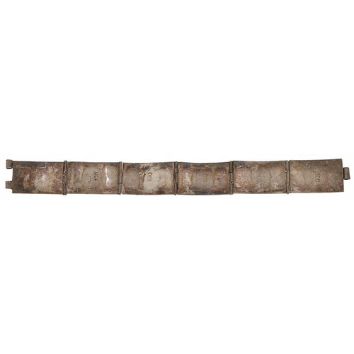 2289 - Middle Eastern silver turquoise panelled bracelet, impressed 100, 16.5cm in length, 20.8g