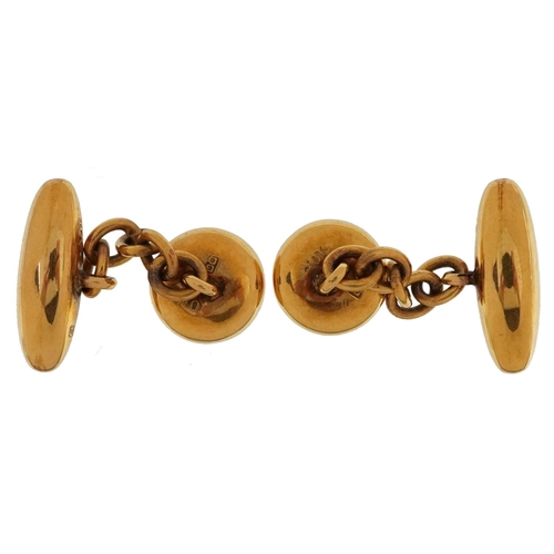 126 - Pair of Victorian 10ct gold cufflinks housed in a J S North Watford jeweller's box, 3cm in length, 4... 