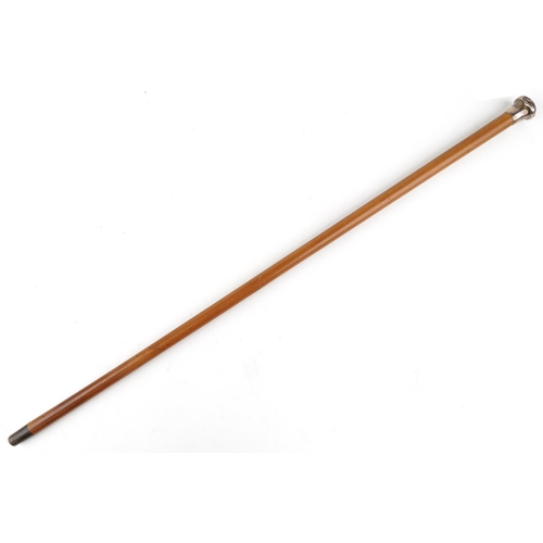 286 - A Victorian malacca walking cane with silver pommel, 92cm in length.