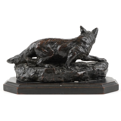  Harry Dixon, British (1861-1942), a brown patinated bronze sculpture of a fox catching a pheasant on... 