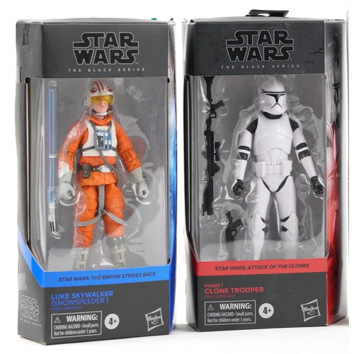 628 - Five as New Star Wars The Black Series collectable figures comprising Luke Skywalker Snow Speeder, L... 