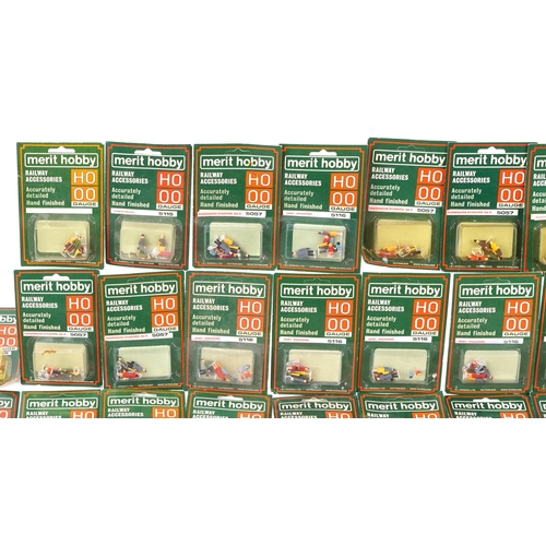 568 - A collection of approximately 100 Merit Hobby HO & OO gauge hand painted railway figures, various se... 