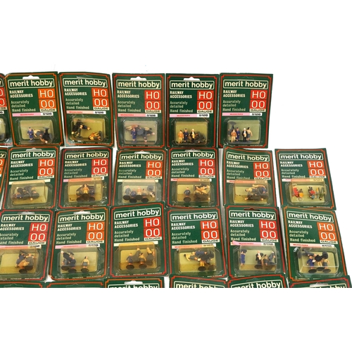 537 - A collection of approximately 38 Merit Hobby HO & OO gauge hand painted railway figures comprising w... 