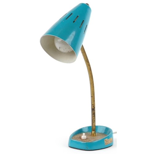 1160 - A mid 20th century Pifco adjustable desk lamp finished in turquoise, 38cm high.