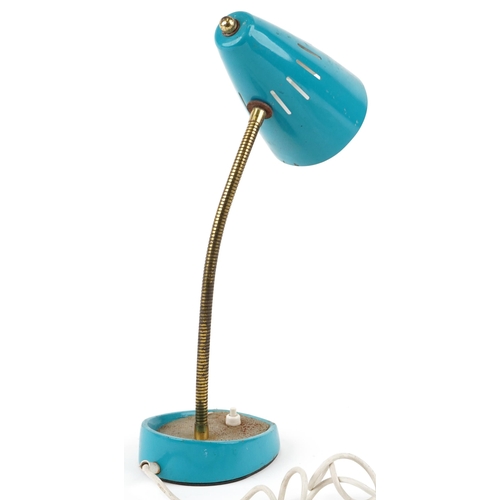 1160 - A mid 20th century Pifco adjustable desk lamp finished in turquoise, 38cm high.