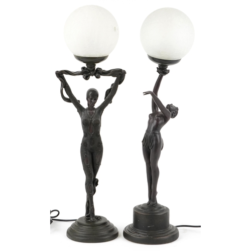 355 - Two similar Art Deco style figural table lamps, 66cm high.