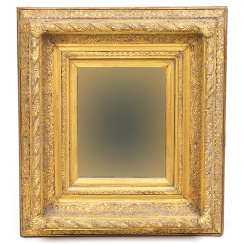 1067 - A late 20th century George III style gilt framed wall mirror of deep section, 50cm x 44cm, together ... 