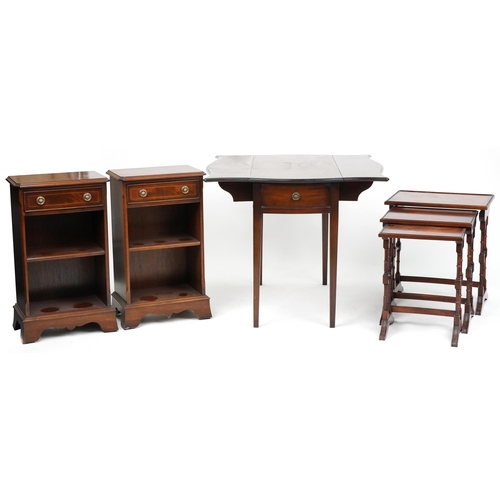 1029 - A pair of late 20th century mahogany bookcases together with a figured mahogany nest of three occasi... 