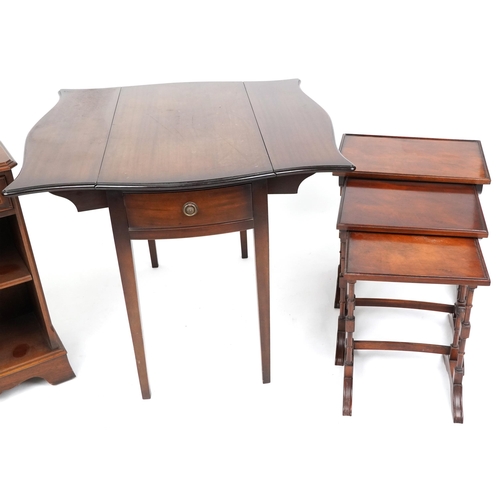 1029 - A pair of late 20th century mahogany bookcases together with a figured mahogany nest of three occasi... 