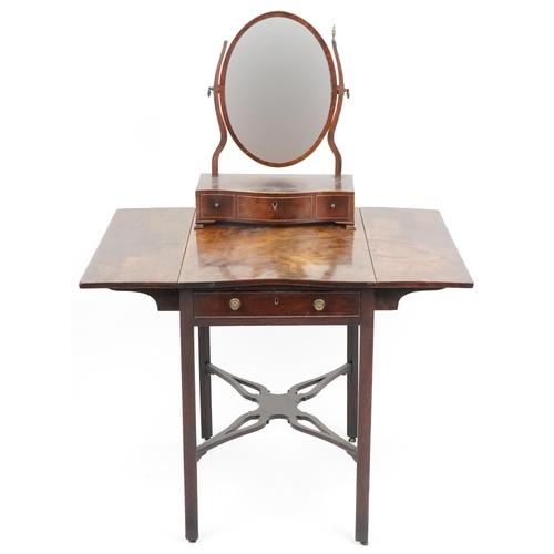 1032 - A George III mahogany drop flap side table fitted with a frieze drawer, 70cm H x 67cm W x 47cm D, to... 