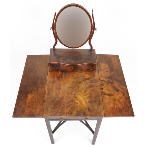 1032 - A George III mahogany drop flap side table fitted with a frieze drawer, 70cm H x 67cm W x 47cm D, to... 