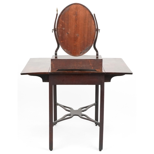 1032 - A George III mahogany drop flap side table fitted with a frieze drawer, 70cm H x 67cm W x 47cm D, to... 