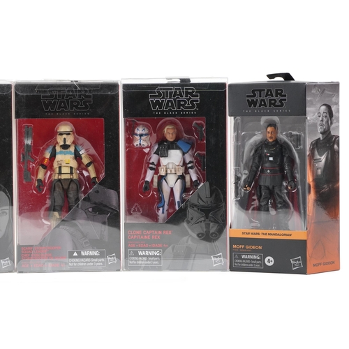 620 - Five as new Star Wars The Black Series collectable figures comprising Moff Gideon, Tobias Beckett, C... 