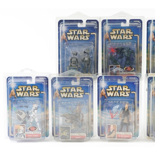 641 - Ten as new Star Wars Attack of The Clones collectable figures including Jango Fett, KI-ADI-Mundi, Cl... 