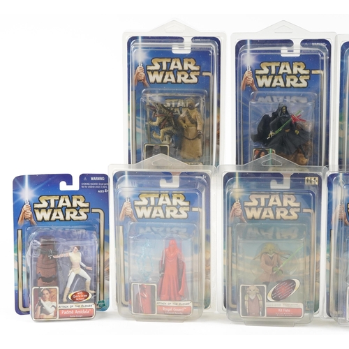 645 - Ten as new Star Wars Attack of The Clones collectable figures including Padme Amidala, Kit Fisto, Ba... 