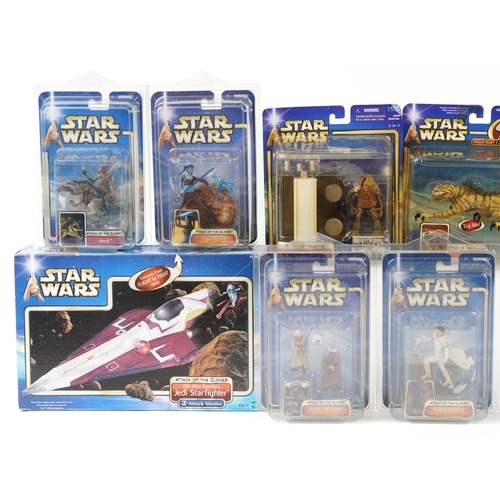 588 - Eleven as new Star Wars Attack of The Clones collectable figures including Aayla Secura, Ashla and J... 