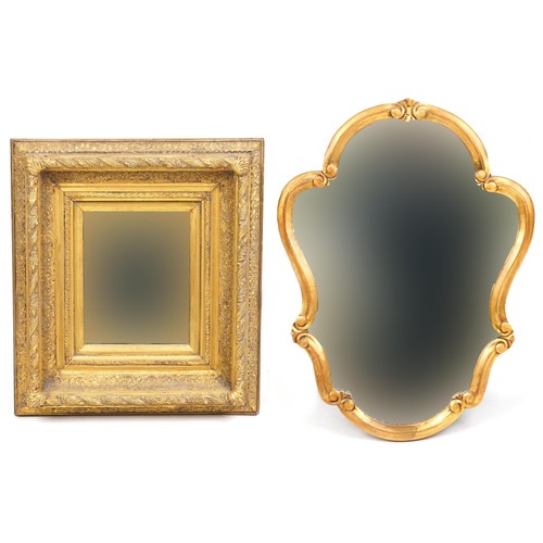 1067 - A late 20th century George III style gilt framed wall mirror of deep section, 50cm x 44cm, together ... 