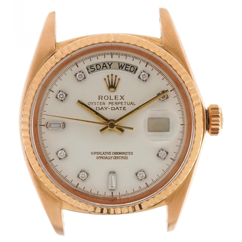 3 - Rolex, a gentlemen's 18ct rose gold Rolex Oyster Perpetual Day-Date automatic wristwatch with diamon... 