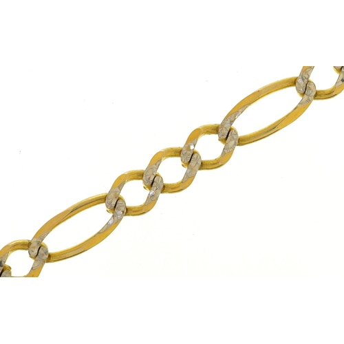 69 - An Italian 10ct two tone gold Figaro link bracelet, 21cm in length, 12.4g.