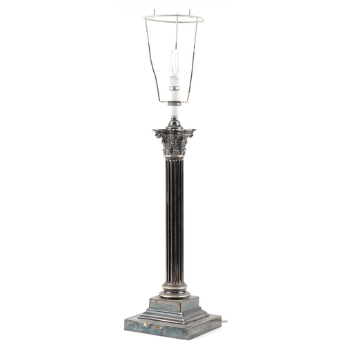 704 - A large Victorian silver plated Corinthian column table lamp impressed G.S to the base, 48.5cm high ... 