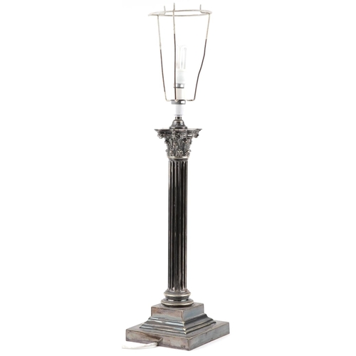 704 - A large Victorian silver plated Corinthian column table lamp impressed G.S to the base, 48.5cm high ... 