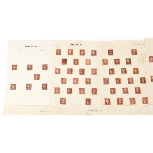 1547 - A quantity of Victorian Penny Red stamps to include imperforate and many with plate numbers.