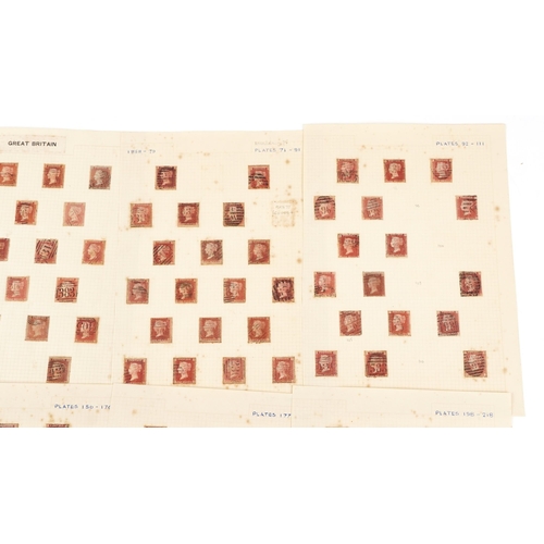 1547 - A quantity of Victorian Penny Red stamps to include imperforate and many with plate numbers.