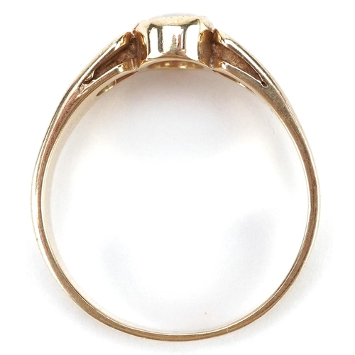 472 - A Modernist 9ct gold cabochon opal ring, size R/S, 3.9g.