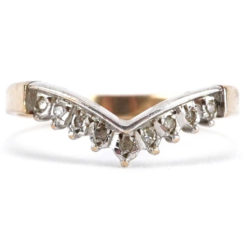 2193 - A 9ct two tone gold diamond wishbone ring, size L, 1.6g.