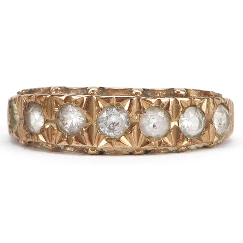 2148 - A Victorian style 9ct gold clear stone half eternity ring, size I/J, 2.1g.