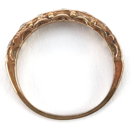 2148 - A Victorian style 9ct gold clear stone half eternity ring, size I/J, 2.1g.