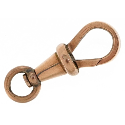 2397 - A 9ct rose gold swivel dog clip clasp, 2.3cm in length, 2.1g.