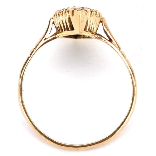 2004 - An unmarked gold diamond marquis cluster cocktail ring, the ring head approximately 25mm x 9.5mm, si... 