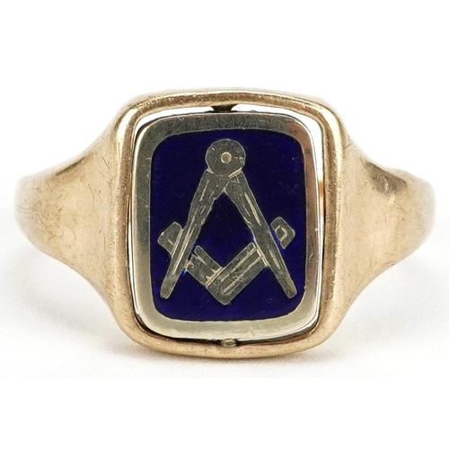 A 9ct gold and enamel masonic spinner signet ring, size U, 5.9g.