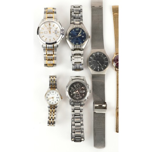 629 - A collection of gentlemen's and ladies wristwatches including Citizen, Skagen, Seiko and Pulsar.