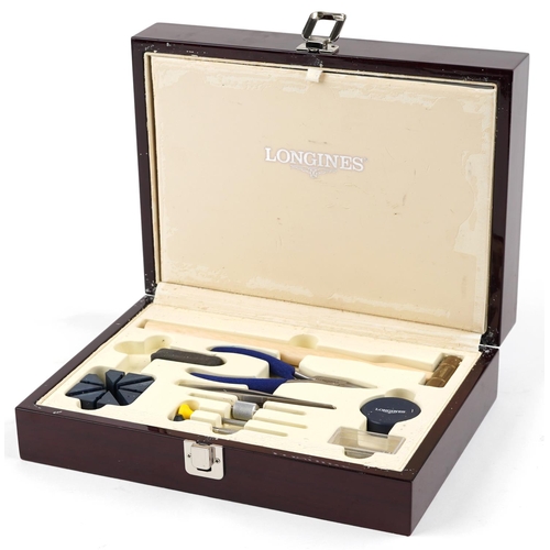 2576 - A Longines watch repair kit, cased, 28cm wide.