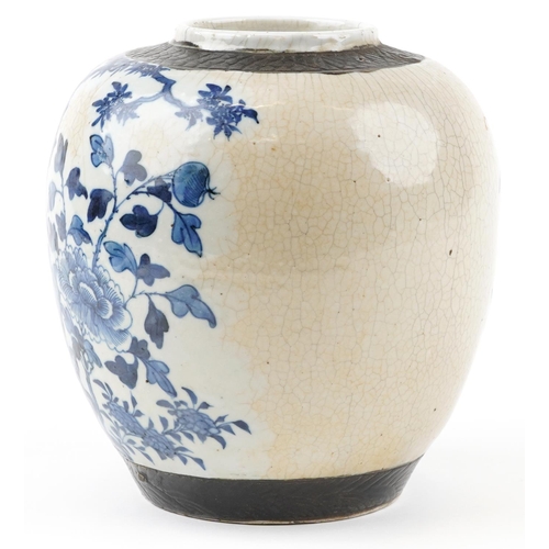 244 - A Chinese blue and white porcelain ginger jar, late 19th/early 20th century, decorated with birds am... 