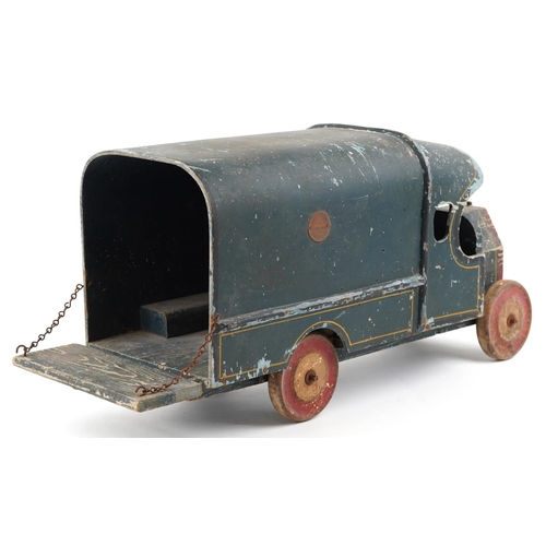 538 - A rare late 19th/early 20th century Tri-ang bentwood toy lorry bearing retailers plaque A. E. Wilkin... 