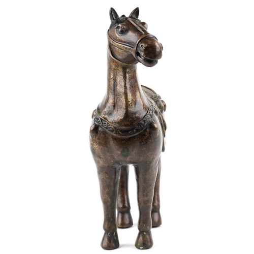 54 - A large Chinese bronze partially gilt study of a Tang horse, 39cm high, approximately 8.5kg