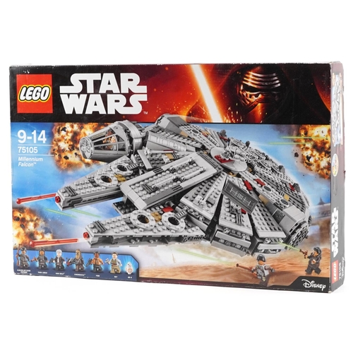 596 - A Star Wars Lego Millennium Falcon space vehicle with figures numbered 75105, with box.